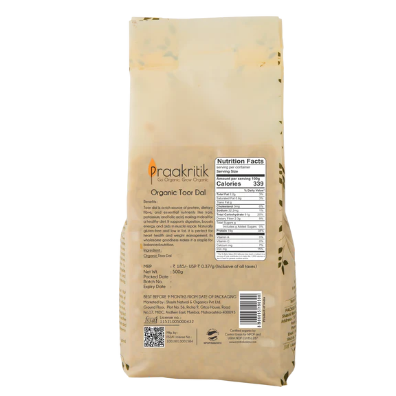Praakritik Organic Tuvar Dal - 500 gm