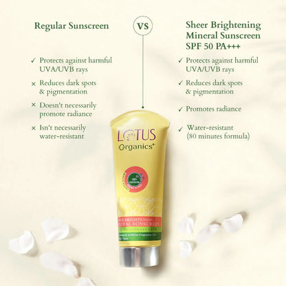 Lotus Organics Sheer Brightening Mineral Sunscreen SPF 50 PA +++ - 50 gm