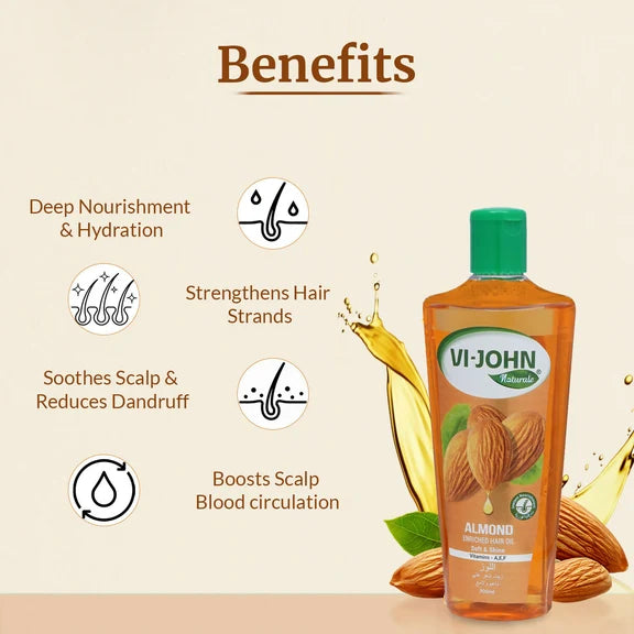 VI-JOHN Naturale Almond Enriched Hair Oil Soft & Shine With Vitamin A,E & F - 300 ml