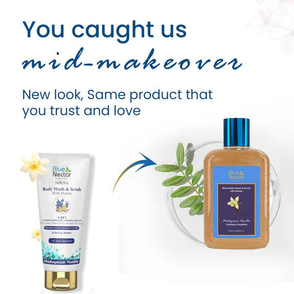 Blue Nectar Niraa Body Wash & Scrub with Honey - Madagascar Vanilla - 250 ml