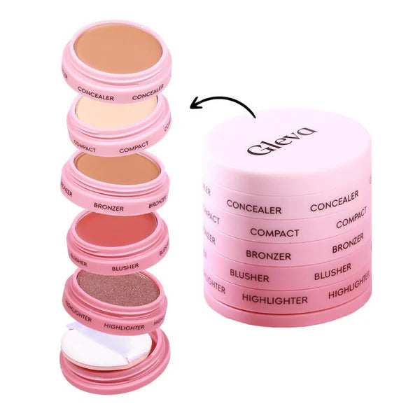 Gleva 5 In 1 Makeup stack Gleva 5 In 1 Makeup stack WIth Concealer, Bronzer, Blusher, Compact & Highlighter Smooth & Blendable Formula - Dusky - 25 gm