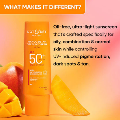 Dot & Key Mango Detan Oil-Free Sunscreen Gel SPF 50+ PA+++ - 50 gm