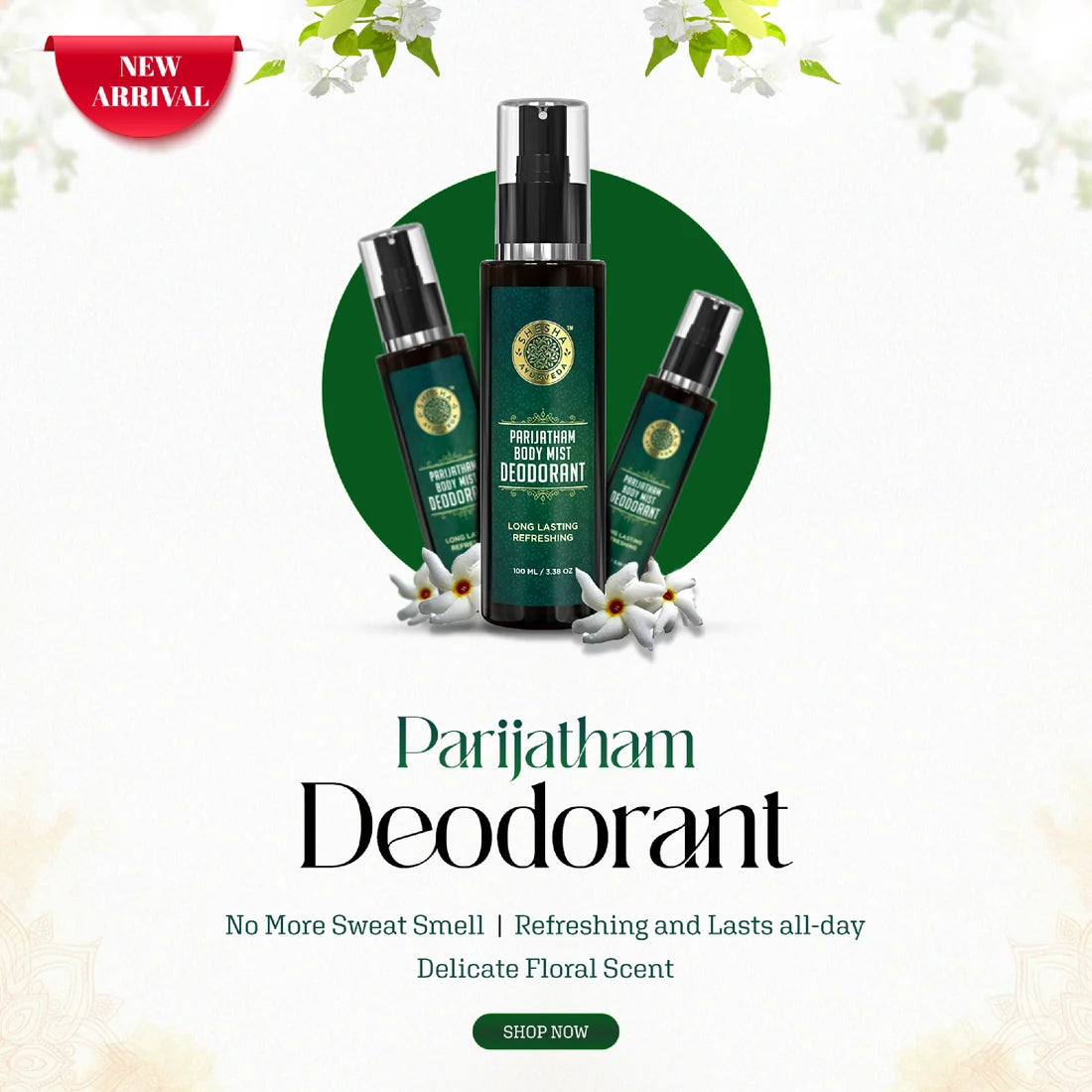 Parijatham Deodorant Body Mist | Long-Lasting Fragrance, Refreshing, All-Day Freshness, Delicate Floral Scent