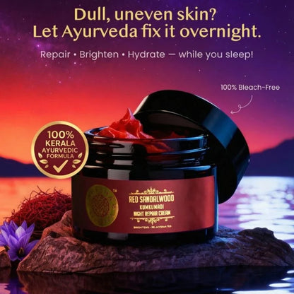 Glow Up March Trio | As Seen on Shark Tank India - Red Sandalwood Night Cream + Kumkumadi Lip Balm + Kumkumadi Thailam