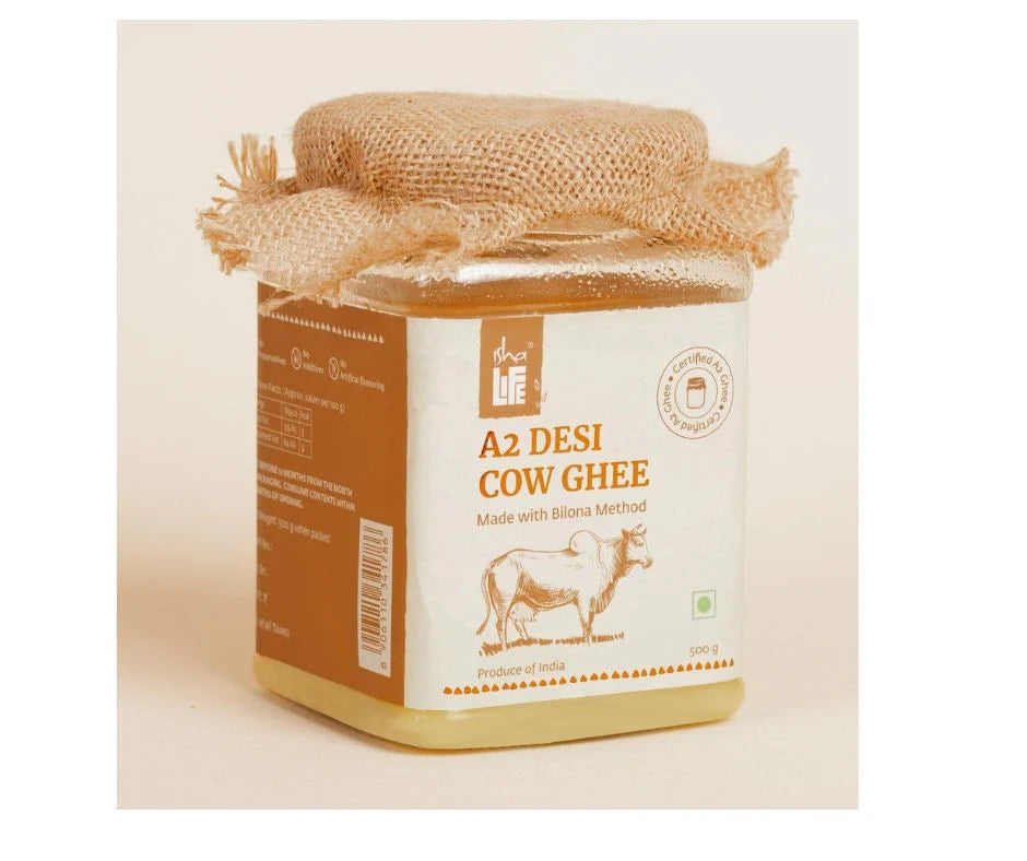 Isha Life Pure A2 Desi Cow Ghee | Made Traditionally from Curd | Made from Grass-fed Free Grazing Desi Cows' Milk