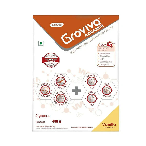 Groviva Advance High Protein Enteral Feed Child Formula Powder - Vanilla Flavor - 400 gm