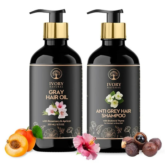 Ivory Natural Grey Combo For Hair - Natural Solution For Greys, Restore Natural Black And Shine Of Hair - combo