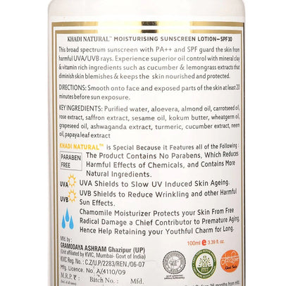 Khadi Natural Moisturising Sunscreen Lotion SPF 30 - 100 ml