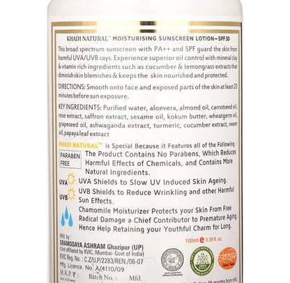 Khadi Natural Moisturising Sunscreen Lotion SPF 30 - 100 ml