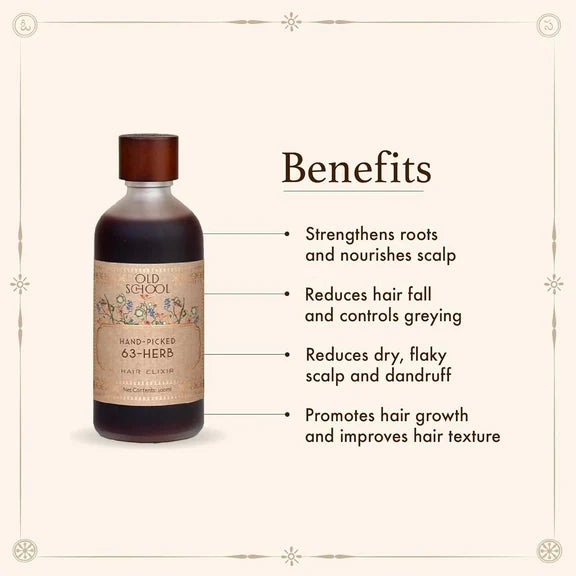 Old School Rituals 63-Herb Hair Elixir All-Natural Hair Oil For Growth Of Strong & Healthy Hair - 100 ml
