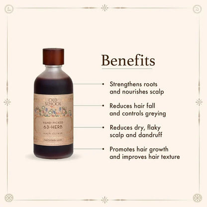 Old School Rituals 63-Herb Hair Elixir All-Natural Hair Oil For Growth Of Strong & Healthy Hair - 100 ml