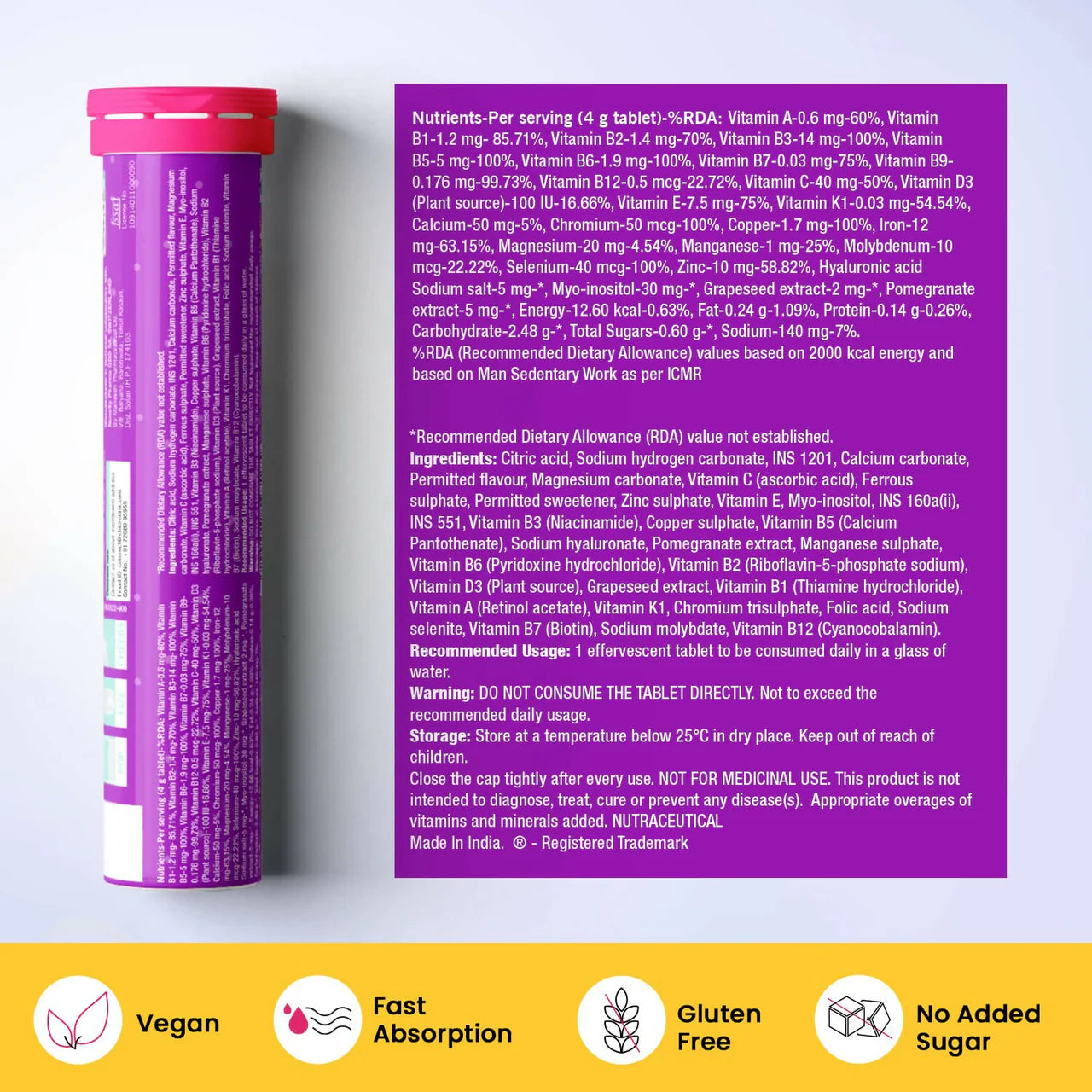 Chicnutrix Beautymins Effervescent Tablets - 26 Vitamins & Minerals Multivitamin For Women, Healthy Hair, Skin & Nails