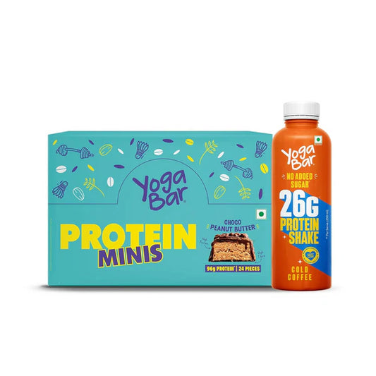 Yoga Bar Protein Minis Choco Peanut Butter, 24 Pieces, Cold Coffee Protein Shake - combo