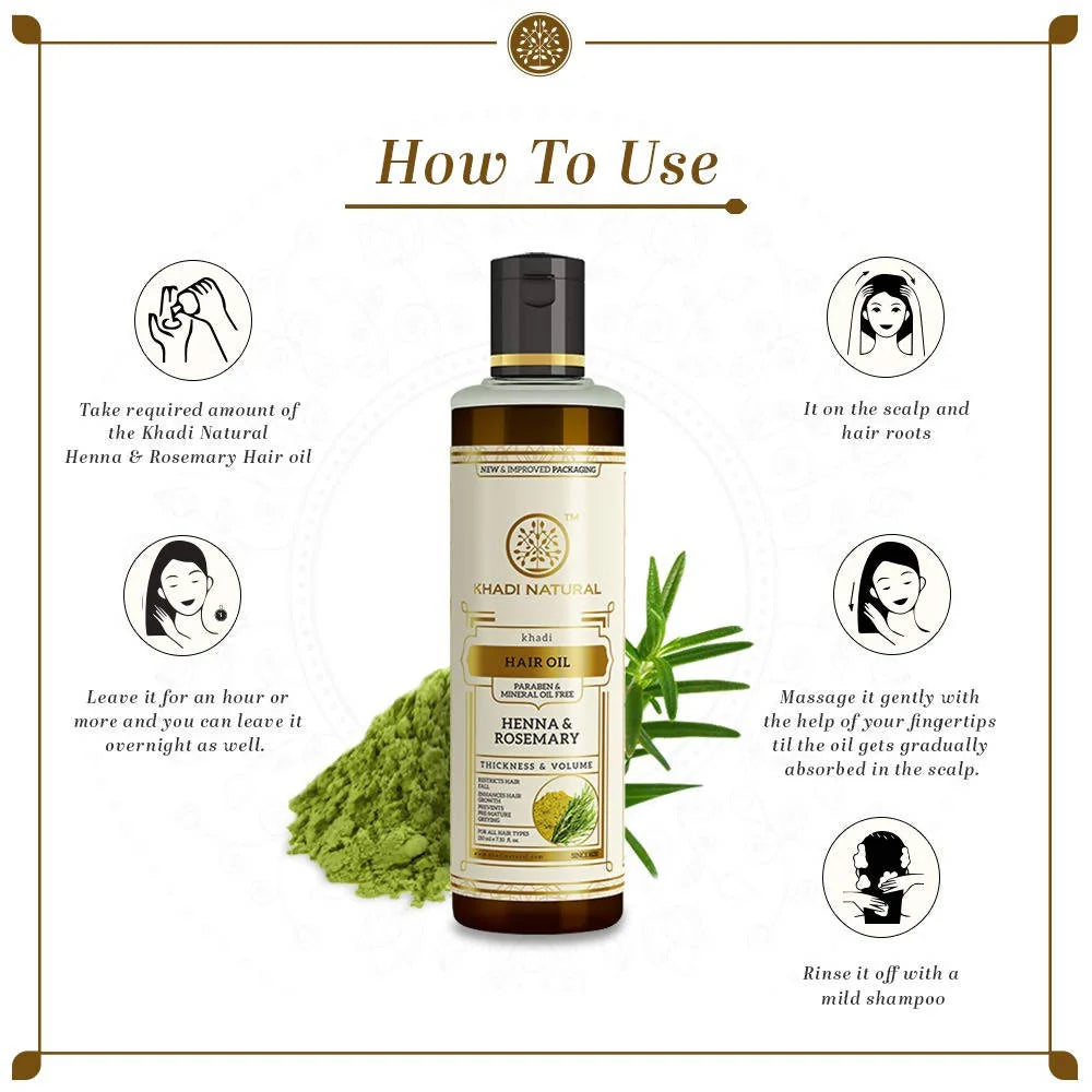Khadi Natural Henna & Rosemary Herbal Hair Oil - 210 ml
