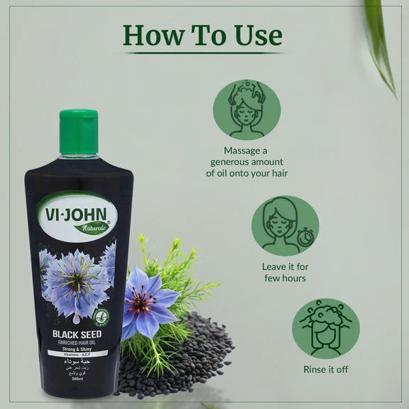VI-JOHN Naturale Black Seed Enriched Hair Oil Strong & Shiny with Vitamin A.E & F - 300 ml