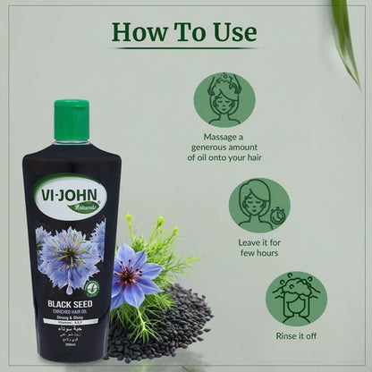 VI-JOHN Naturale Black Seed Enriched Hair Oil Strong & Shiny with Vitamin A.E & F - 300 ml