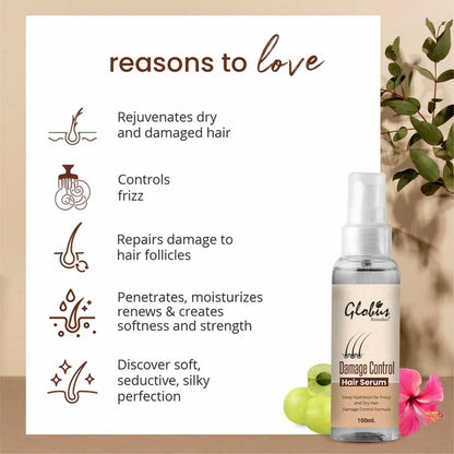Globus Remedies Damage Control Hair Serum, For Frizzy Hair, Smoothens Rough Ends, Adds Instant Shine,100ml - 100 ml