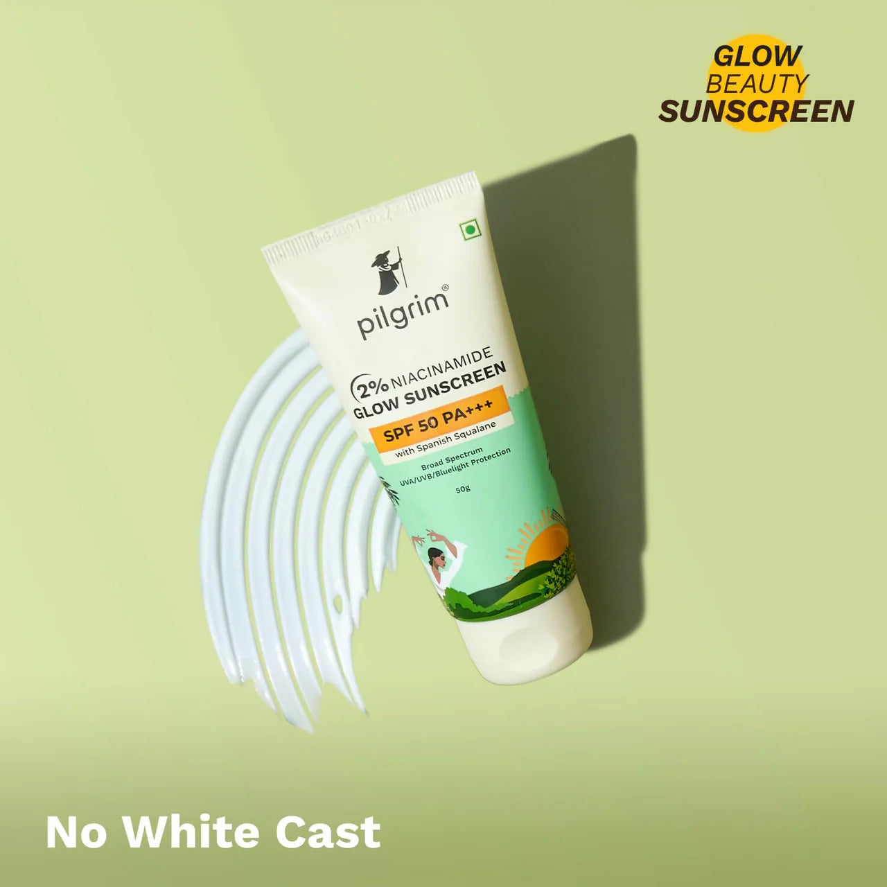 Pilgrim 2% Niacinamide Glow Sunscreen SPF 50 +++ Enhances Glow, Broad spectrum, Non-greasy, No white cast & Prevents Tanning