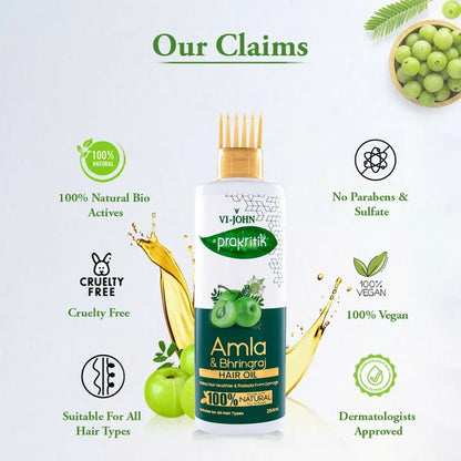 VI-JOHN Prakritik Amla & Bhringraj Hair Oil For premature greying, 100% Natural Bio-Actives - 250 ml