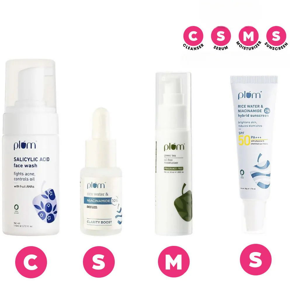 Plum Bright & Clear Skin Routine CSMS (Cleanser, Serum, Moisturizer, Sunscreen) Combo - combo