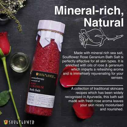 Soulflower Aromatherapy Essential Oil Rose Geranium Bath Salt - 500 gm