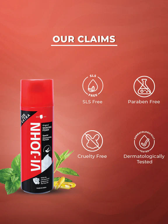 VI-JOHN Original Dermatologically Tested Special Moisturising Formula Shaving Foam with Vitamin E & Tea Tree Oil - 401 gm