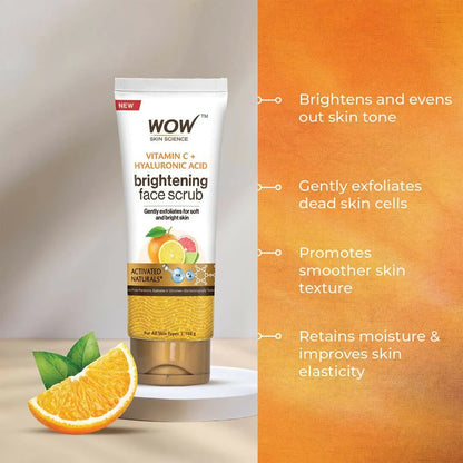 WOW Skin Science Vitamin C + Hyaluronic Acid Brightening Face Scrub For Gently Exfoliates, Smoothens Skin Texture