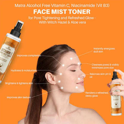 Matra Vitamin C Face Mist Toner with Niacinamide (vit B3) Witch Hazel And Aloe Vera - 100 ml