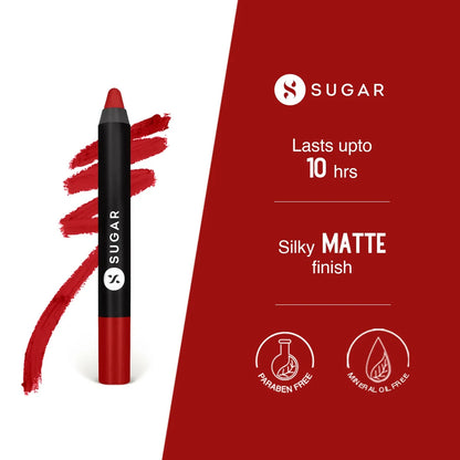 Sugar Cosmetics Matte as Hell Crayon, Lasts upto 8hrs, Water Resistent Lipstick for Women - 01 Scarlett O'Hara - 2.5 gm