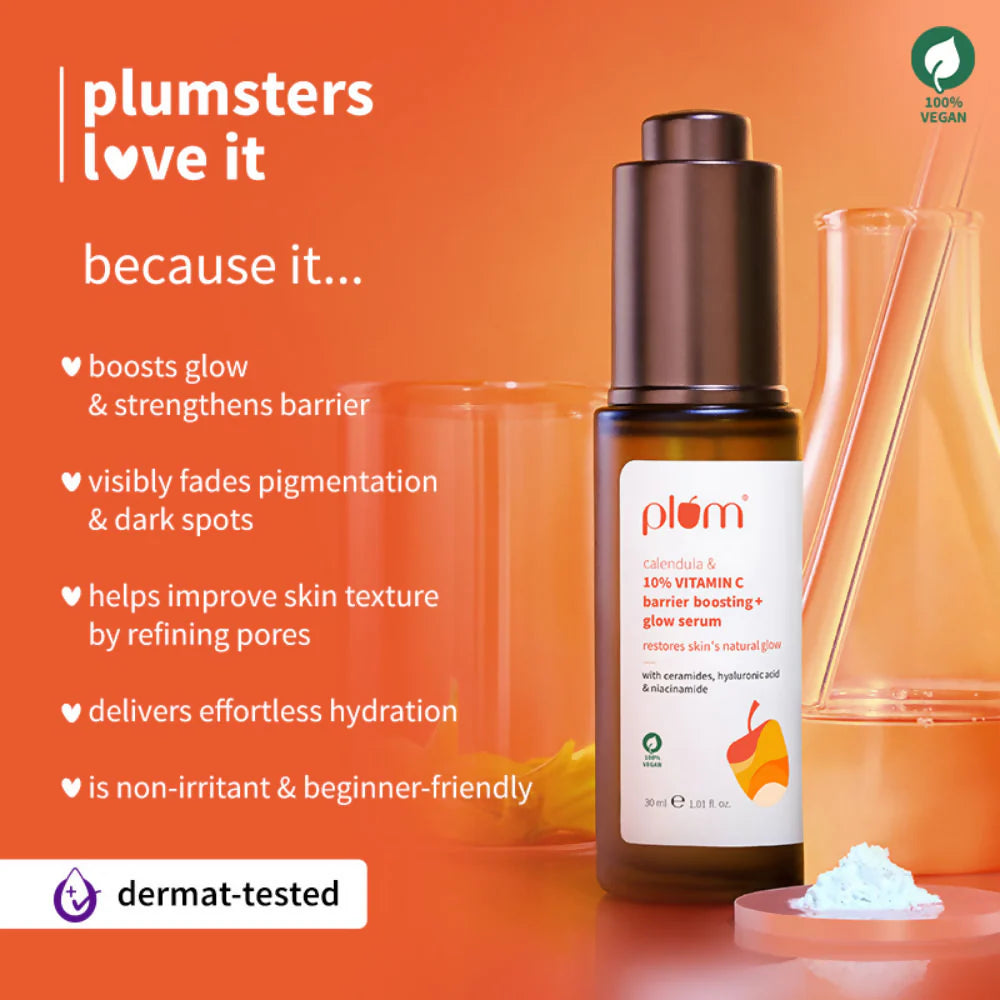 Plum 10% Vitamin C Barrier Boosting + Glow Serum with Calendula For Glowing Skin - 30 ml