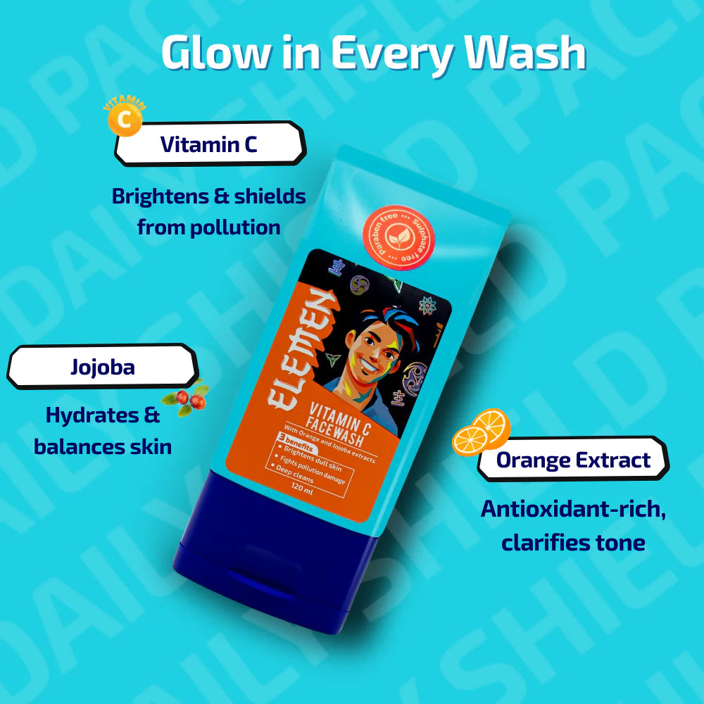 Elemen Daily Shield Pack: Facewash + Moisturiser + Sunscreen - combo