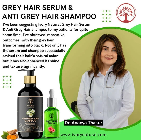Ivory Natural Grey Serum And Hair Shampoo Combo Restores Natural Hair Wellness And Nourished, Shiny Hair - combo