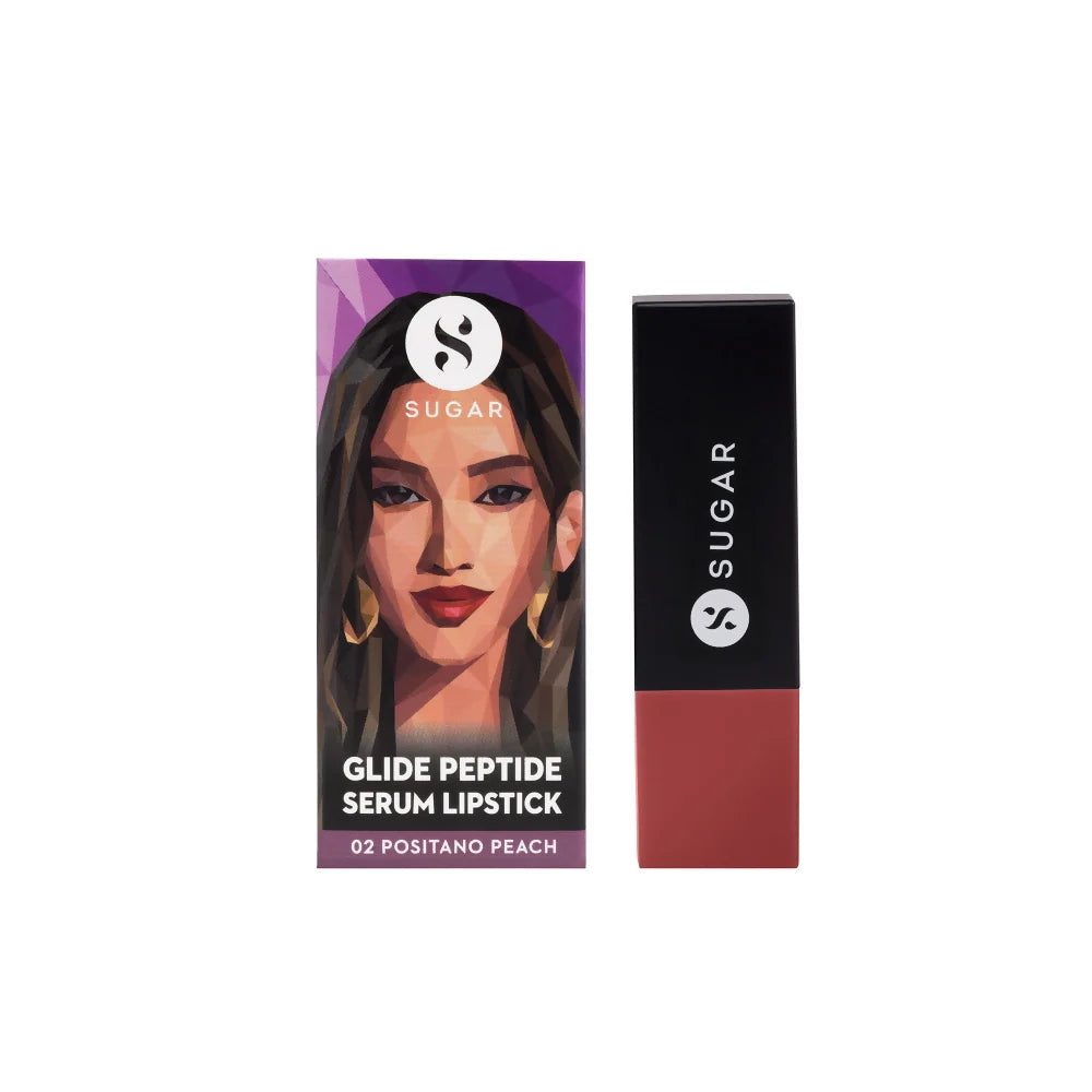 SUGAR Glide Peptide Serum Lipstick with Vitamin E - 02 Positano Peach - 4.2 gm