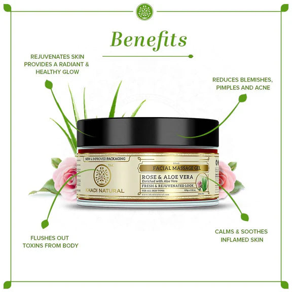 Khadi Natural Rose & Aloe Vera Facial Massage Gel - 100 gm