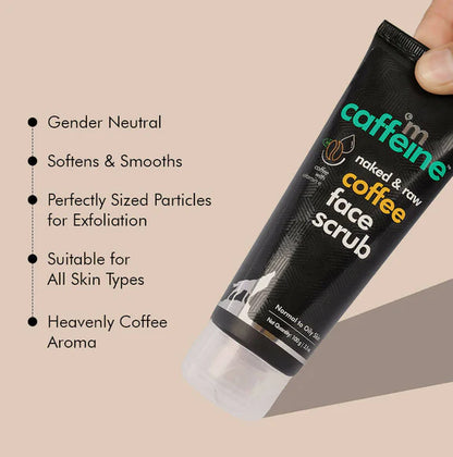 mCaffeine Naked & Raw Coffee Face Scrub with Walnut for Fresh Glow - 100 gm