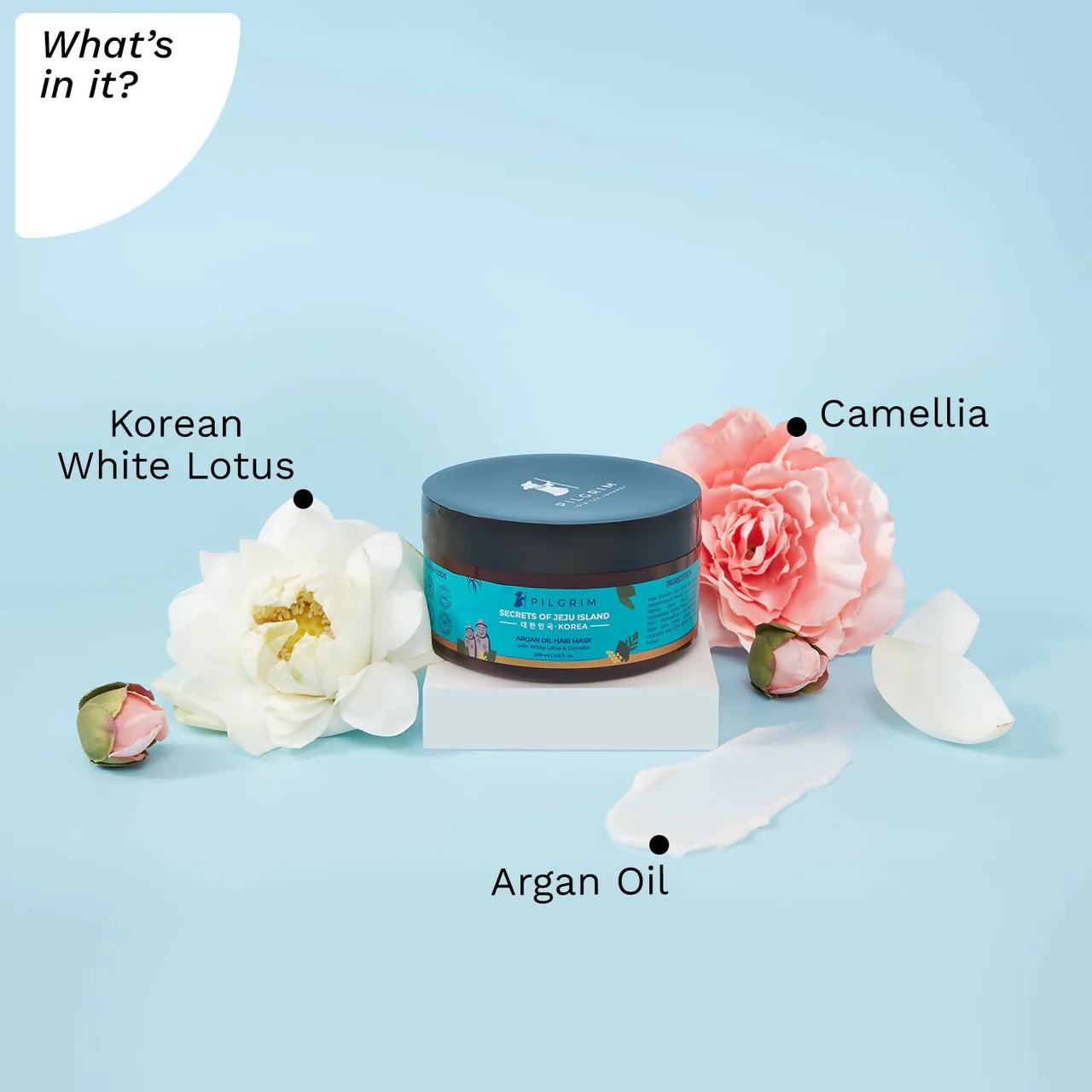 Pilgrim Korean Argan Oil Hair Mask For Dry & Frizzy Hair With White Lotus And Camellia -200 gm