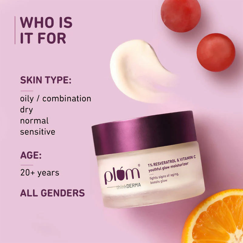 Plum 1% Resveratrol & Vitamin C Anti-Aging Moisturizer For Glowing Skin - 50 gm