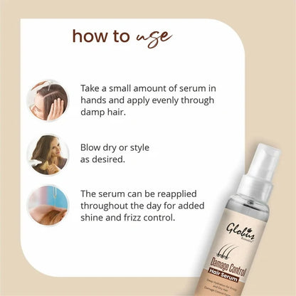 Globus Remedies Damage Control Hair Serum, For Frizzy Hair, Smoothens Rough Ends, Adds Instant Shine,100ml - 100 ml