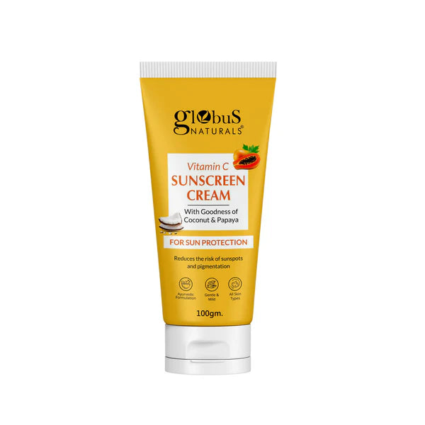 Globus Naturals Vitamin C Sunscreen Cream with Goodness of Coconut & Papaya For Sun Protection All Skin Types - 100 gm