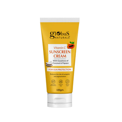 Globus Naturals Vitamin C Sunscreen Cream with Goodness of Coconut & Papaya For Sun Protection All Skin Types - 100 gm