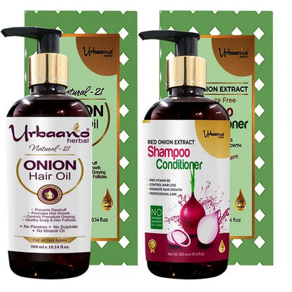 Urbaano Herbal Onion Oil + Shampoo & Conditioner Hair Care Set - combo