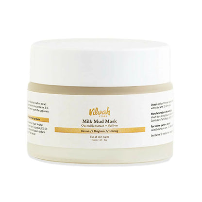 Vilvah Store Milk Mud Mask For Detan, Skin Brightening With Oat Milk Extract & Saffron Extract