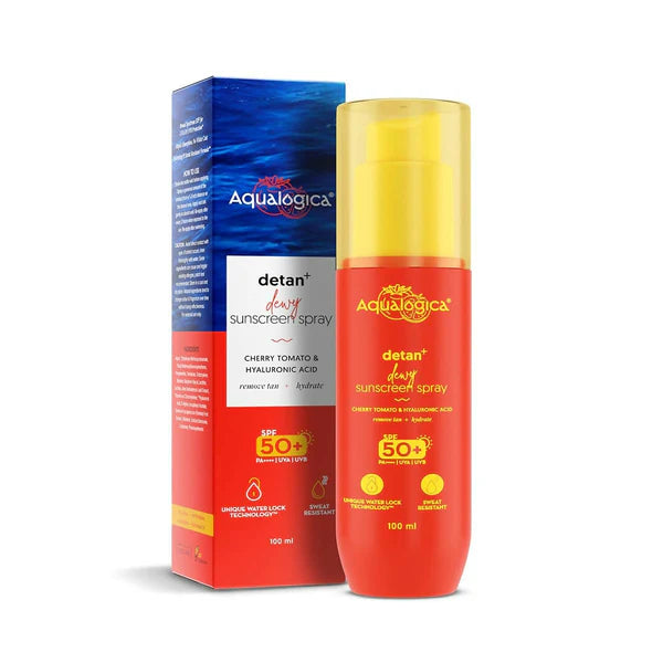 Aqualogica Detan+ Dewy Sunscreen Spray SPF 50+ PA++++ UVA/B Protection, Lightweight & Quick Absorbing, No White Cast - 100 ml