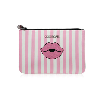Colorbar Pouch Lips & Lashes Flat Pouches (Set Of Two) - White+Blush Pink - Combo