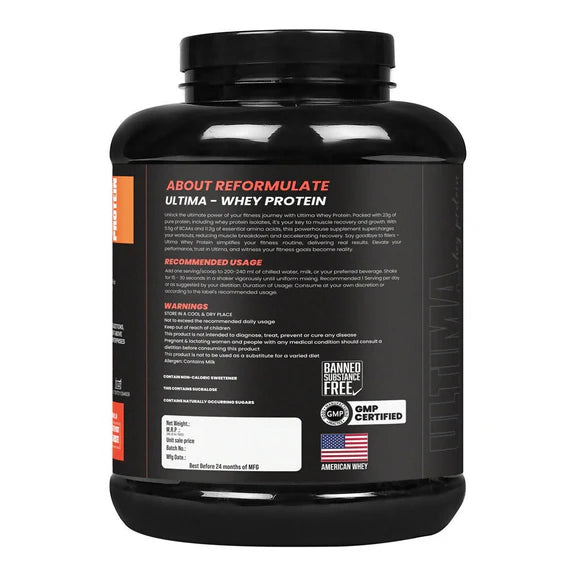 Reformulate Ultima I Whey Protein with Isolate I 23 G Protein I 5.1G BCAA I 10.8 EAA I Pre & Probiotics - Malai - 2 kg