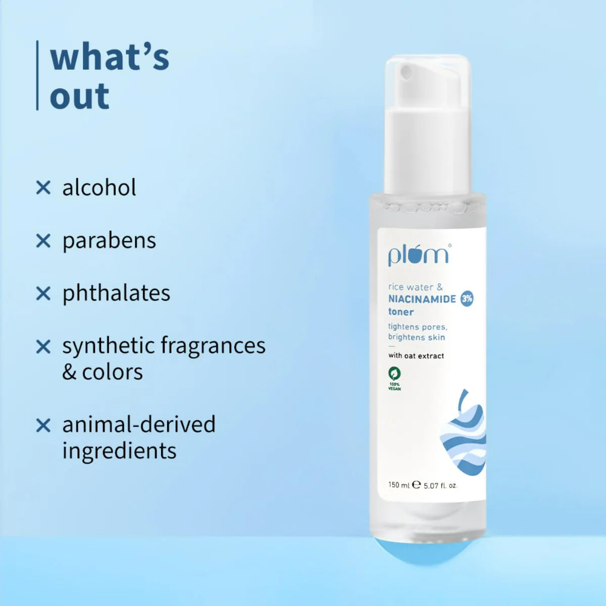 Plum 3% Niacinamide & Rice Water Face Toner - Reduces Pores & Blemishes For Bright Skin - 150 ml