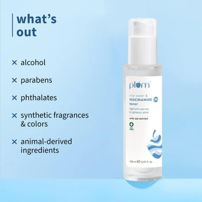 Plum 3% Niacinamide & Rice Water Face Toner - Reduces Pores & Blemishes For Bright Skin - 150 ml