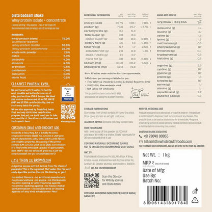 The Whole Truth Whey Protein Isolate+Concentrate - Pista Badaam Shake - 1 kg