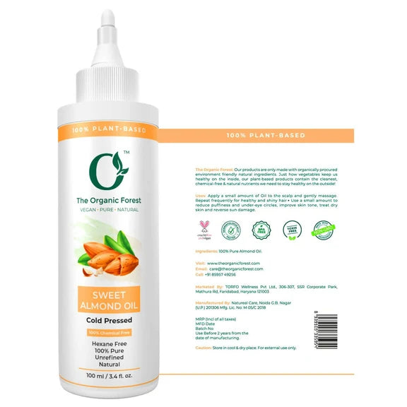 The Organic Forest Sweet Almond Oil For Skin, Face, Hair - 100 ml