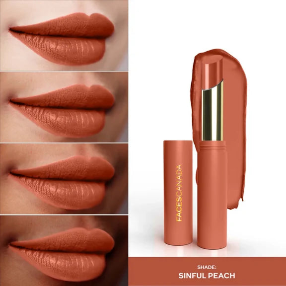 Faces Canada 3 in 1 LongStay Matte Lipstick - Sinful Peach 05 - 2 gm